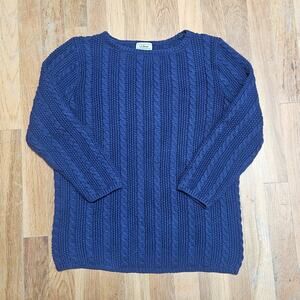 LL Bean Blue Cotton Fisherman Sweater Womens M Cable Knit Preppy‎